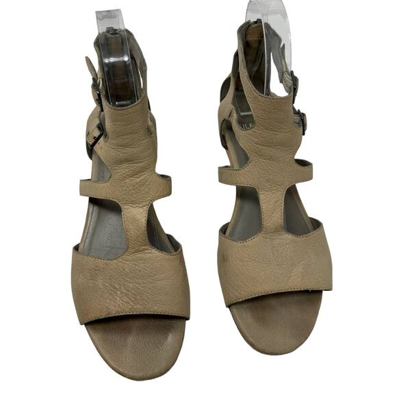 Eileen Fisher Wedge Gladiator Sandal Beige Tan Leather 6 - Picture 2 of 9